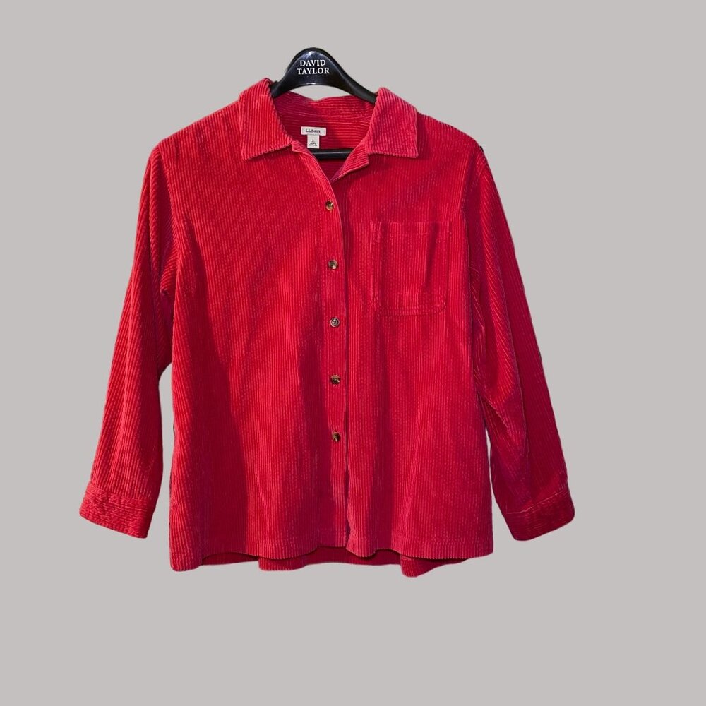 Vintage Red‎ Corduroy Button-Up Shirt Shacket Large Cottagecore Casual Comfort
